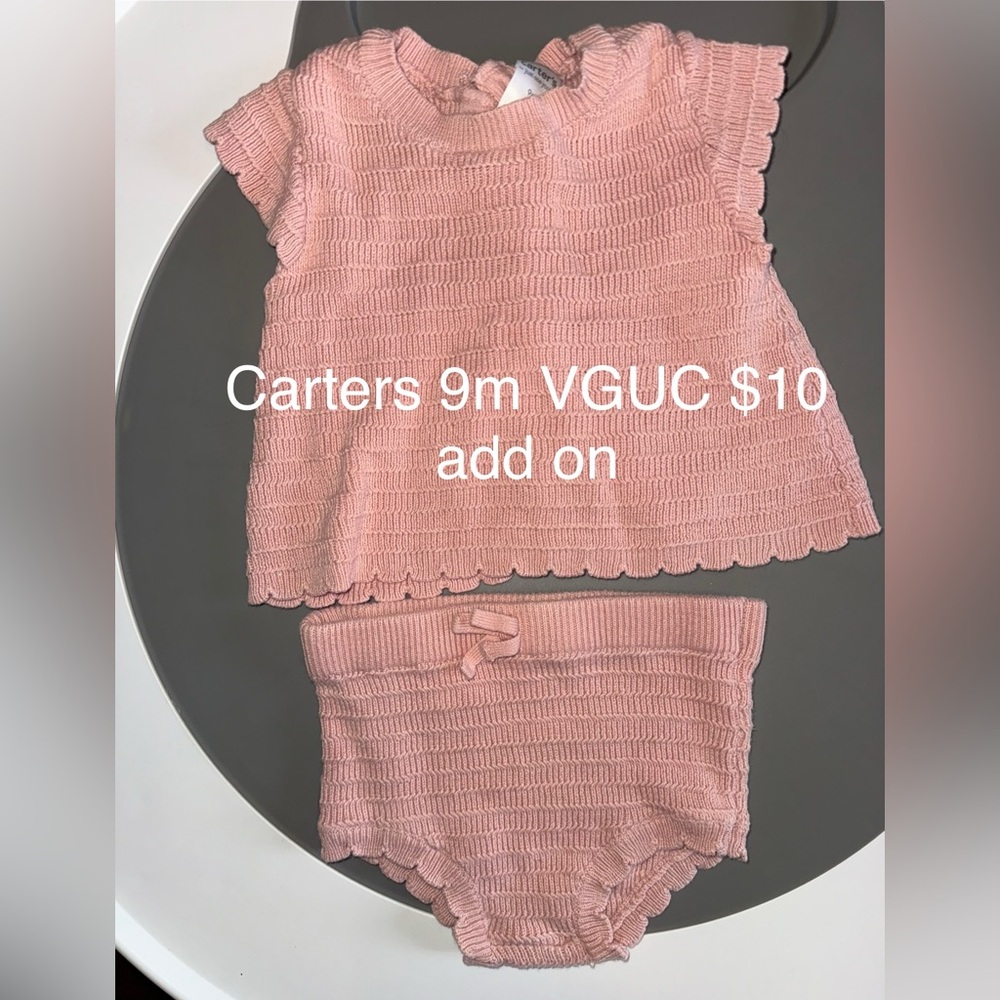 Carter's Pink Knit Scallop Trim Kids Matching Diaper Set